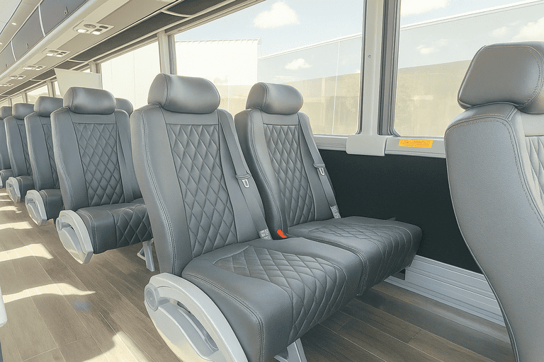 interior of Little Rock Minibus Company charter bus